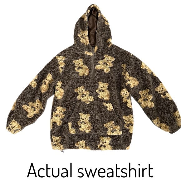 Aelfric Eden Teddy Bear 1/4 Zip Sherpa Fuzzy Hoodie - Picture 2 of 6